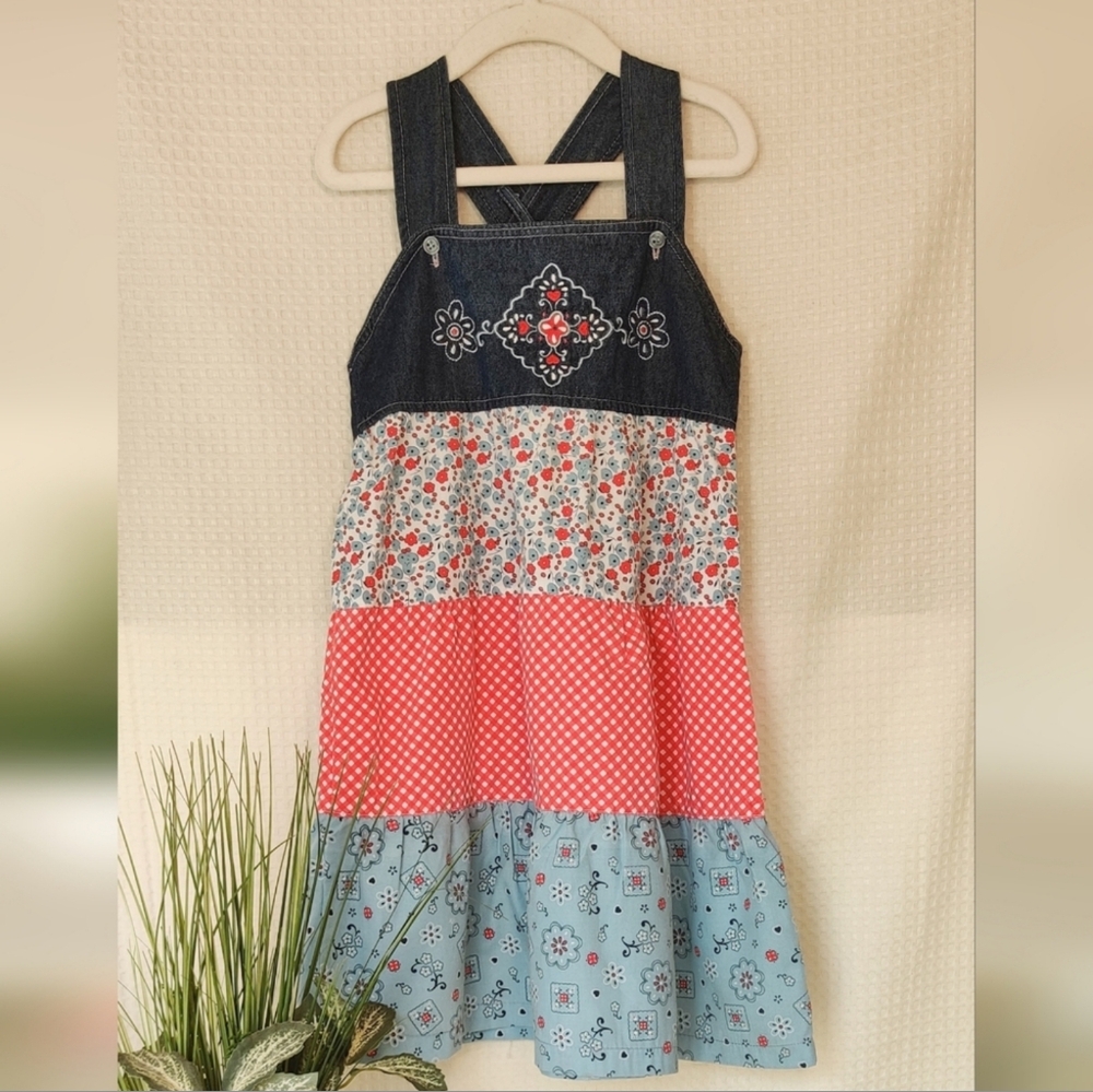 Kid Zone Girls Denim Jumper Tier Dress Size 6X